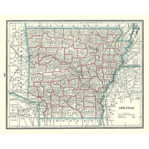 Arkansas - Rathbun 1893 Gold Ornate Wood Framed Art Print with Double Matting by Rathbun