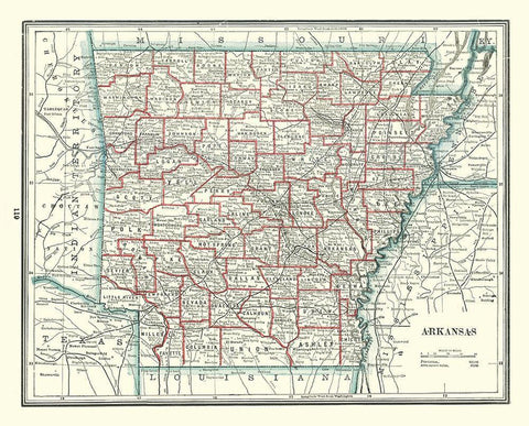 Arkansas - Rathbun 1893 Black Ornate Wood Framed Art Print with Double Matting by Rathbun