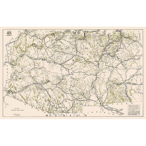 Arizona New Mexico - Westgard 1919  Gold Ornate Wood Framed Art Print with Double Matting by Westgard