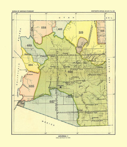 Western Arizona - Hoen 1896 White Modern Wood Framed Art Print with Double Matting by Hoen