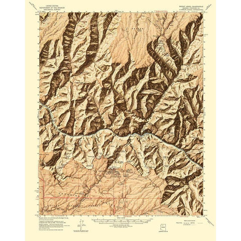 Bright Angel Arizona Quad - USGS 1968 Gold Ornate Wood Framed Art Print with Double Matting by USGS