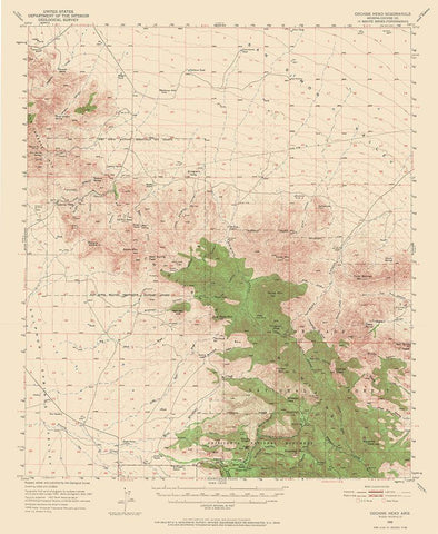 Cochise Head Arizona Quad - USGS 1950 Black Ornate Wood Framed Art Print with Double Matting by USGS