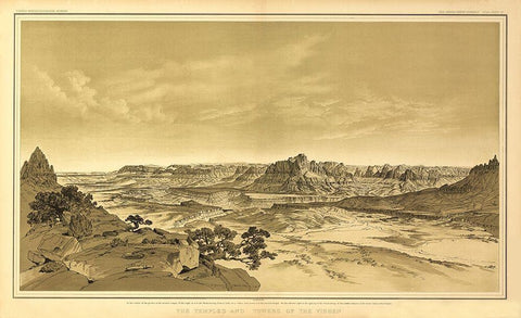 Grand Canyon, Temples and Tower of Virgin Arizona Black Ornate Wood Framed Art Print with Double Matting by Bien