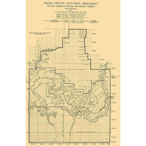 Grand Canyon National Monument Arizona Sheet Gold Ornate Wood Framed Art Print with Double Matting by USGS