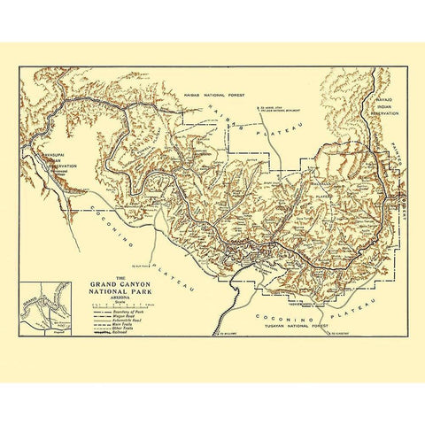 Grand Canyon Arizona - Rand McNally 1919 White Modern Wood Framed Art Print by Rand McNally