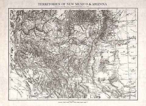 New Mexico Arizona Territories - USGS 1879  White Modern Wood Framed Art Print with Double Matting by USGS