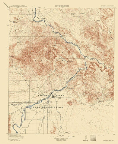 Parker Arizona California Quad - USGS 1911 White Modern Wood Framed Art Print with Double Matting by USGS