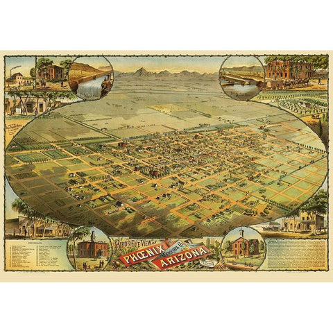 Phoenix Arizona - Schmidt 1885 Gold Ornate Wood Framed Art Print with Double Matting by Schmidt