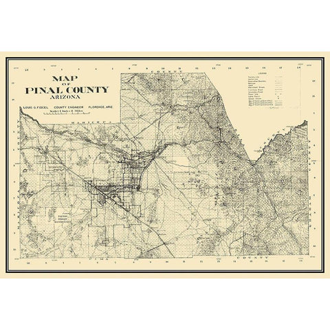 Pinal Arizona Landowner - Fiscel 1932 Black Modern Wood Framed Art Print with Double Matting by Fiscel
