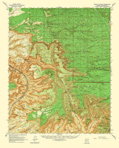 Powell Plateau Arizona Quad - USGS 1964 White Modern Wood Framed Art Print with Double Matting by USGS