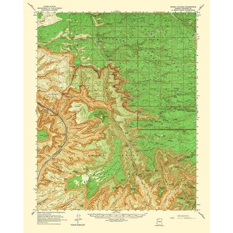 Powell Plateau Arizona Quad - USGS 1964 White Modern Wood Framed Art Print by USGS