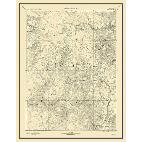 Prescott Arizona Sheet - USGS 1892 Gold Ornate Wood Framed Art Print with Double Matting by USGS