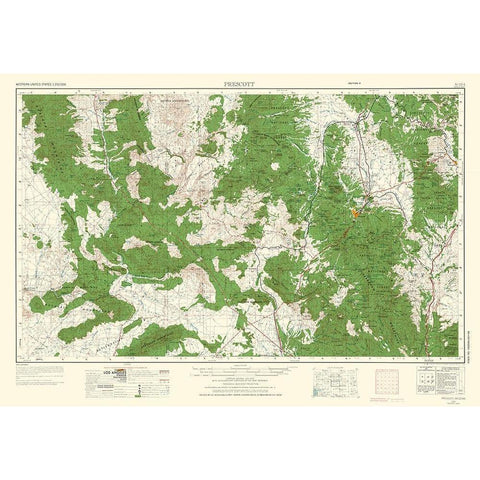 Prescott Arizona Quad - USGS 1954 Gold Ornate Wood Framed Art Print with Double Matting by USGS