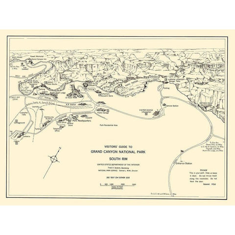 Grand Canyon South Rim Guide Black Modern Wood Framed Art Print by Park Services