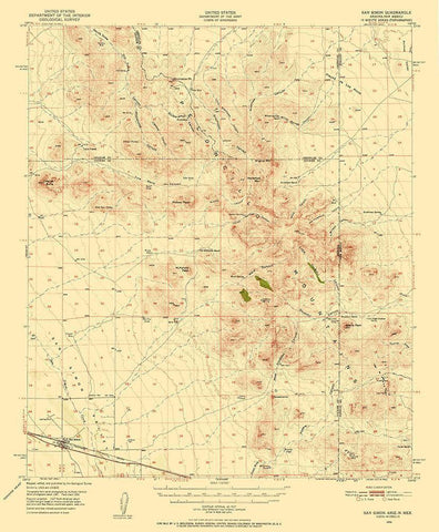 San Simon Arizona Quad - USGS 1950 White Modern Wood Framed Art Print with Double Matting by USGS