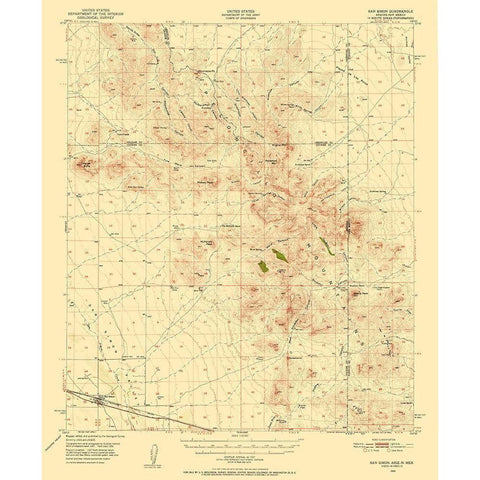 San Simon Arizona Quad - USGS 1950 Black Modern Wood Framed Art Print with Double Matting by USGS