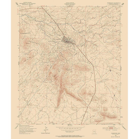 Tombstone Arizona Quad - USGS 1952 White Modern Wood Framed Art Print by USGS