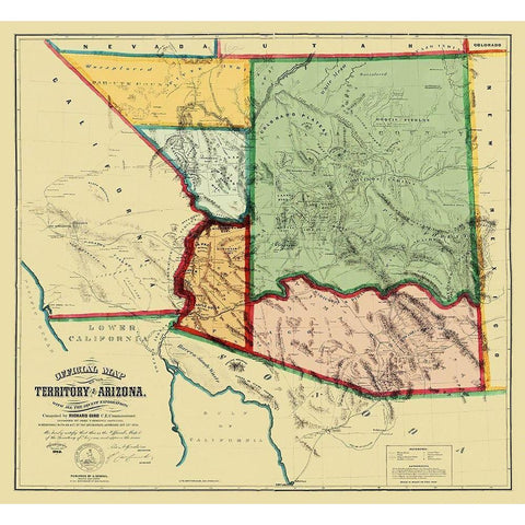 Arizona Territory - Gird 1865 Gold Ornate Wood Framed Art Print with Double Matting by Gird