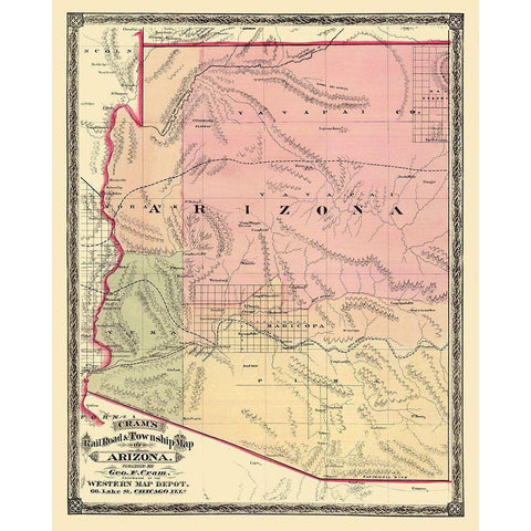 Arizona - Cram 1875 Gold Ornate Wood Framed Art Print with Double Matting by Cram