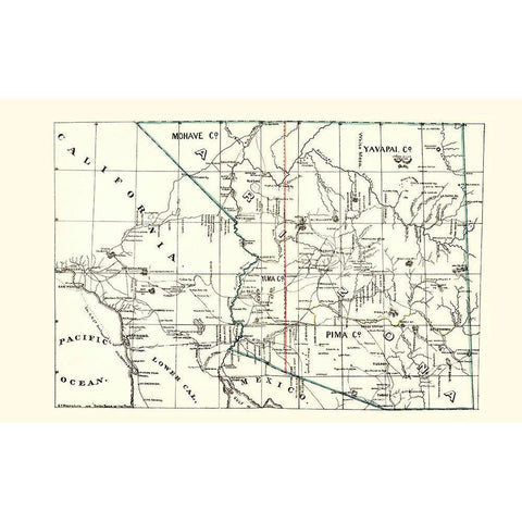 Arizona Guide Book of the Pacific - Brown 1866 Gold Ornate Wood Framed Art Print with Double Matting by Brown