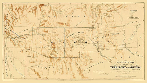 Arizona Territory from R.P. Kelley - Schrader 1860 Black Ornate Wood Framed Art Print with Double Matting by Schrader