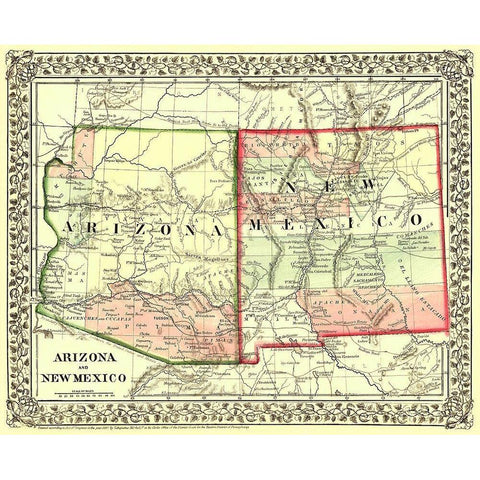 Arizona  New Mexico - Mitchell 1867 Gold Ornate Wood Framed Art Print with Double Matting by Mitchell