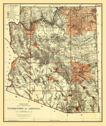 Arizona Territory - Bien 1887 Black Ornate Wood Framed Art Print with Double Matting by Bien
