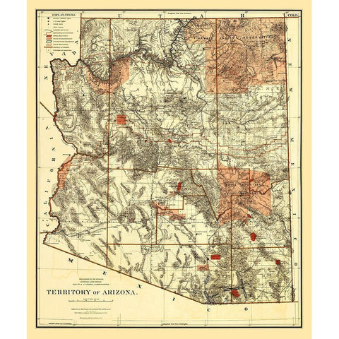Arizona Territory - Bien 1887 Black Modern Wood Framed Art Print by Bien