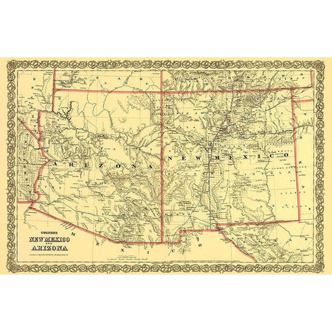 Arizona  New Mexico - Colton 1873 Black Modern Wood Framed Art Print with Double Matting by Colton