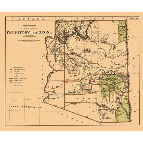 Arizona Territory - General Land Office 1876 Black Modern Wood Framed Art Print by General Land Office