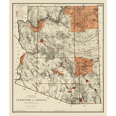Arizona Territory - General Land Office 1887 Black Modern Wood Framed Art Print by General Land Office