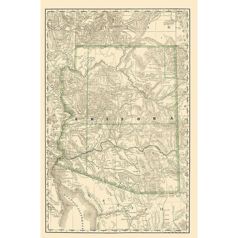 Arizona - Rand McNally 1879 Black Modern Wood Framed Art Print with Double Matting by Rand McNally