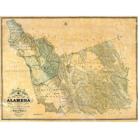 Alameda California - Higley 1857 Gold Ornate Wood Framed Art Print with Double Matting by Higley