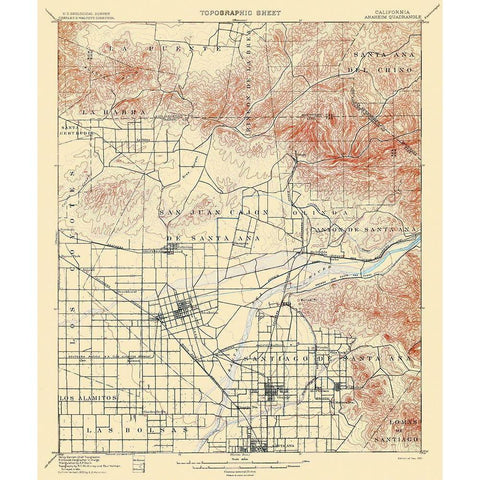 Anaheim California Quad - USGS 1901 White Modern Wood Framed Art Print by USGS