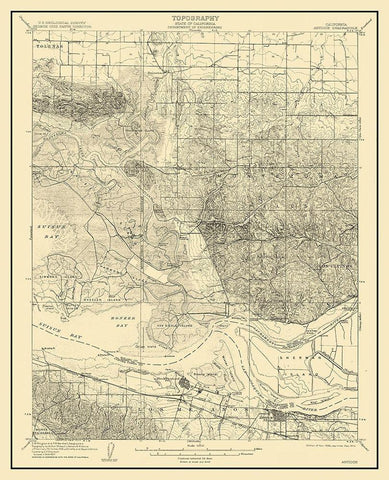 Antioch California Quad - USGS 1908 Black Ornate Wood Framed Art Print with Double Matting by USGS