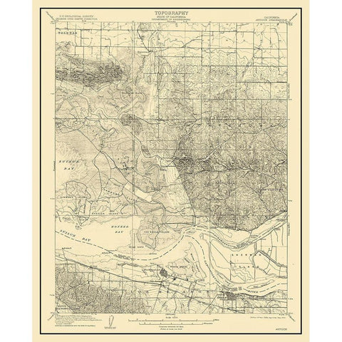 Antioch California Quad - USGS 1908 Gold Ornate Wood Framed Art Print with Double Matting by USGS