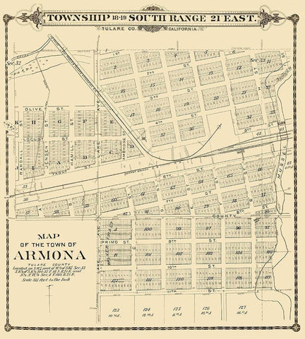 Armona California - Thompson 1892 White Modern Wood Framed Art Print with Double Matting by Thompson