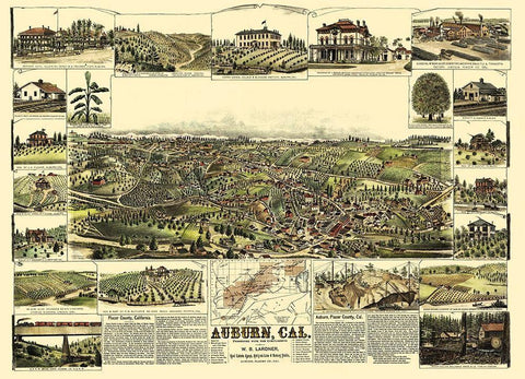 Auburn California - Lardner 1887 Black Ornate Wood Framed Art Print with Double Matting by Lardner