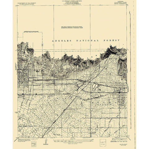 Azusa California Quad - USGS 1928 Black Modern Wood Framed Art Print by USGS