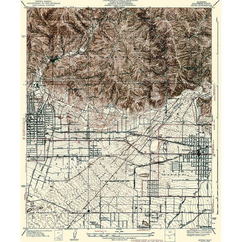 Azusa California Quad - USGS 1939 White Modern Wood Framed Art Print by USGS