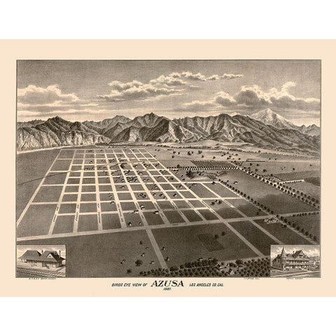 Azusa California - Moore 1887  Black Modern Wood Framed Art Print with Double Matting by Moore