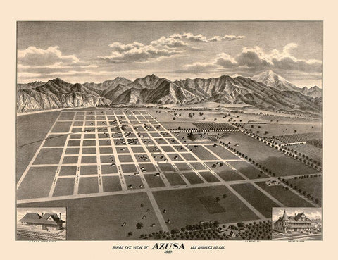 Azusa California - Moore 1887  Black Ornate Wood Framed Art Print with Double Matting by Moore