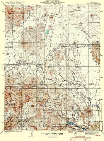 Bartle California Quad - USGS 1939 White Modern Wood Framed Art Print with Double Matting by USGS