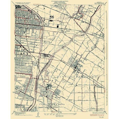 Bell California Quad - USGS 1936 Black Modern Wood Framed Art Print by USGS