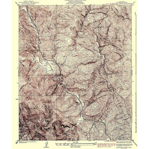 Beartrap Canyon California Quad - USGS 1938 Gold Ornate Wood Framed Art Print with Double Matting by USGS