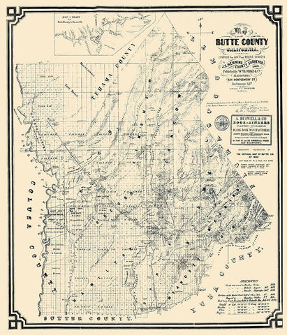Butte California Landowner - Henning 1862 White Modern Wood Framed Art Print with Double Matting by Henning