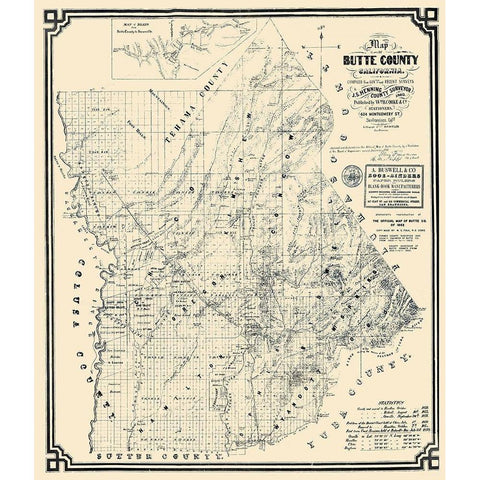 Butte California Landowner - Henning 1862 Black Modern Wood Framed Art Print by Henning