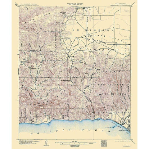 Calabasas California Quad - USGS 1903 Gold Ornate Wood Framed Art Print with Double Matting by USGS