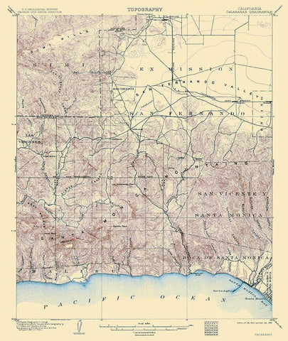 Calabasas California Quad - USGS 1903 Black Ornate Wood Framed Art Print with Double Matting by USGS