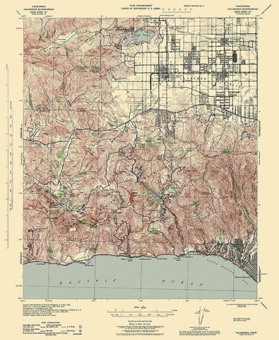 Calabasas California Quad - USGS 1944 White Modern Wood Framed Art Print with Double Matting by USGS